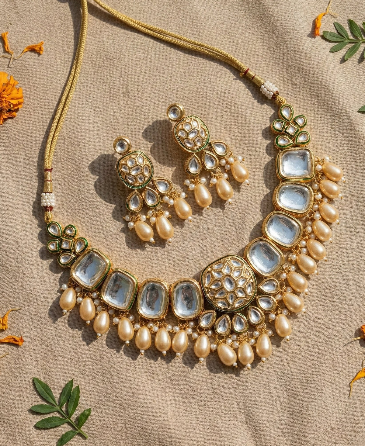 Main display view of the traditional Bhoomi Premium Kundan Necklace