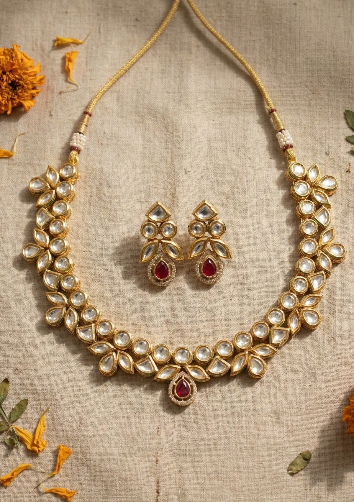 Main display view of the traditional Vamika Premium Kundan Necklace