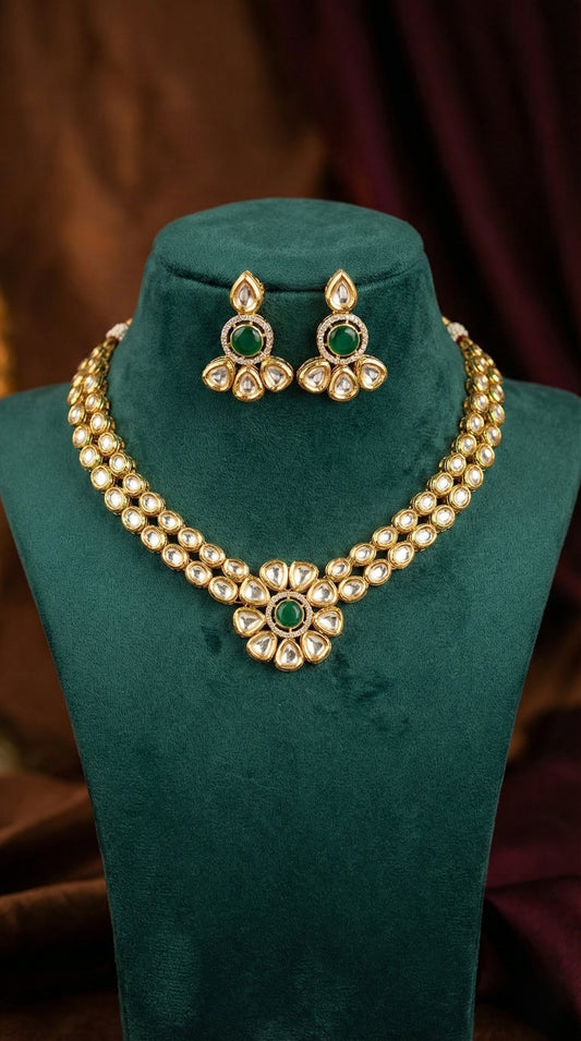 Detailed craftsmanship close up view of Chandni Premium Kundan Necklace