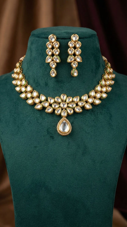 Detailed craftsmanship close up view of Chitra Premium Kundan Necklace