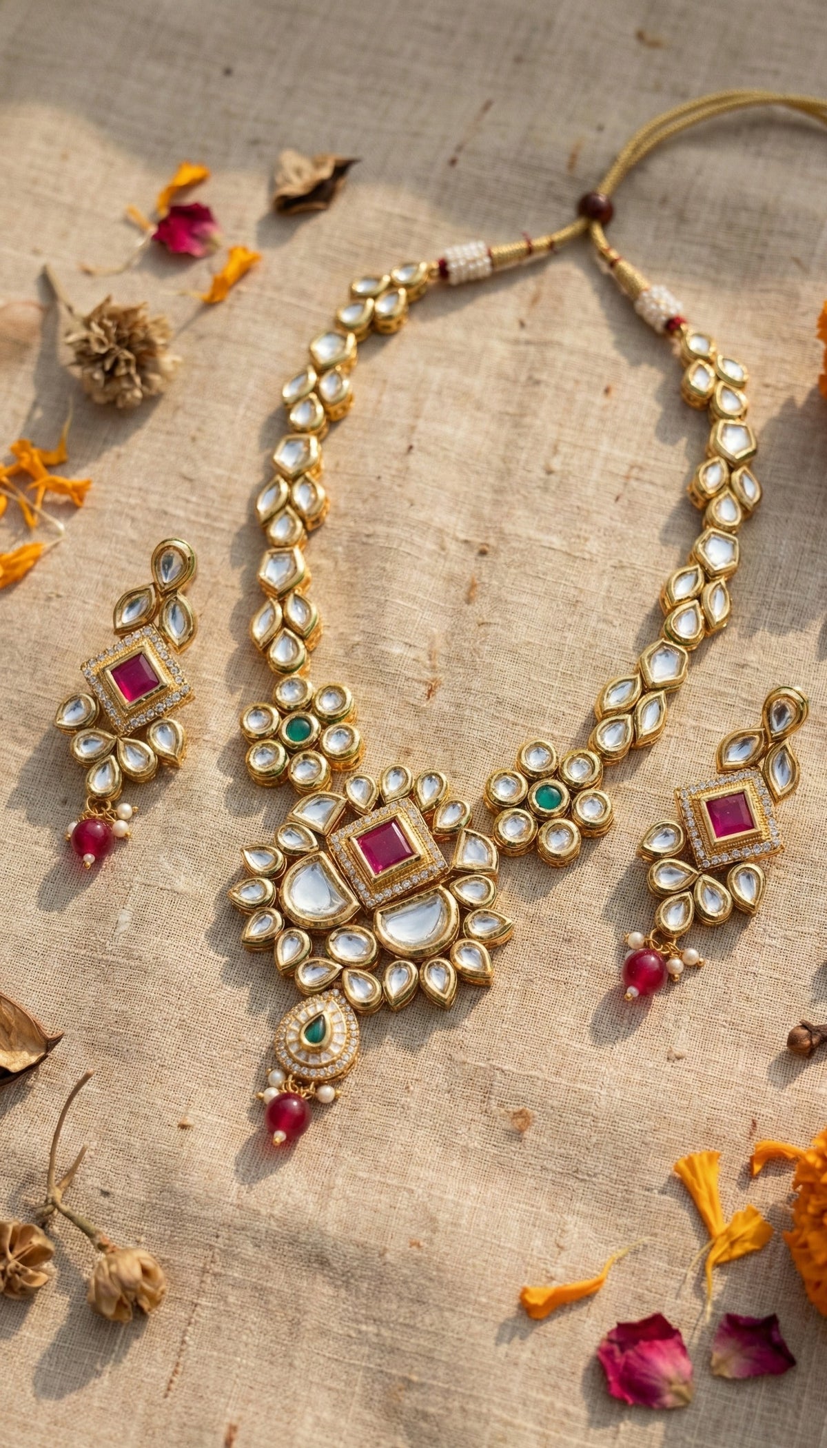 Main display view of the traditional Damini Premium Kundan Necklace