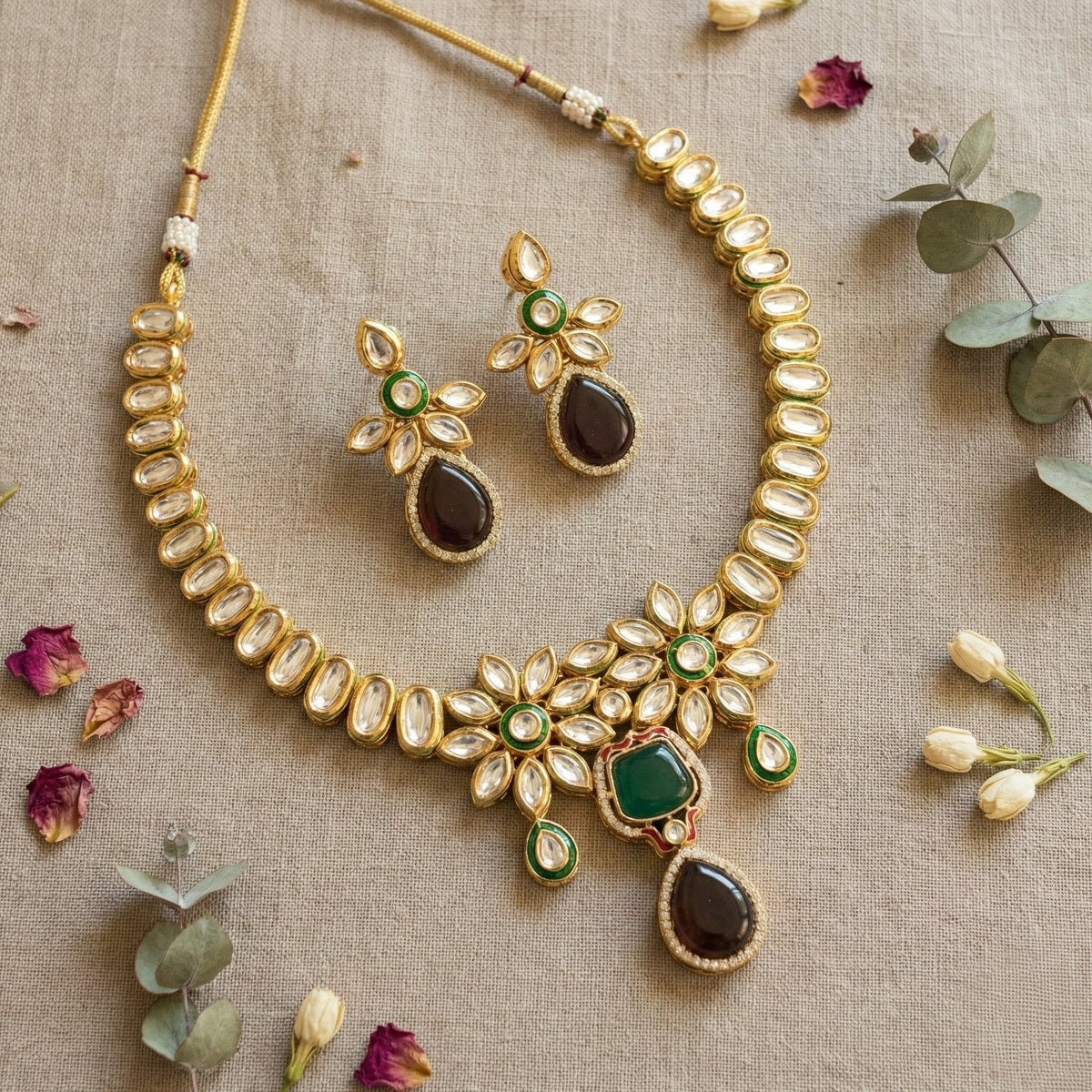 Main display view of the traditional Mahika Premium Kundan Necklace