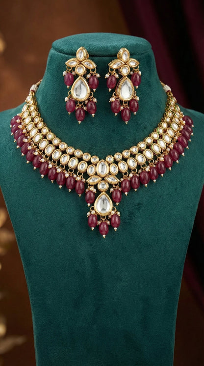 Detailed craftsmanship close up view of Ishani Premium Kundan Necklace