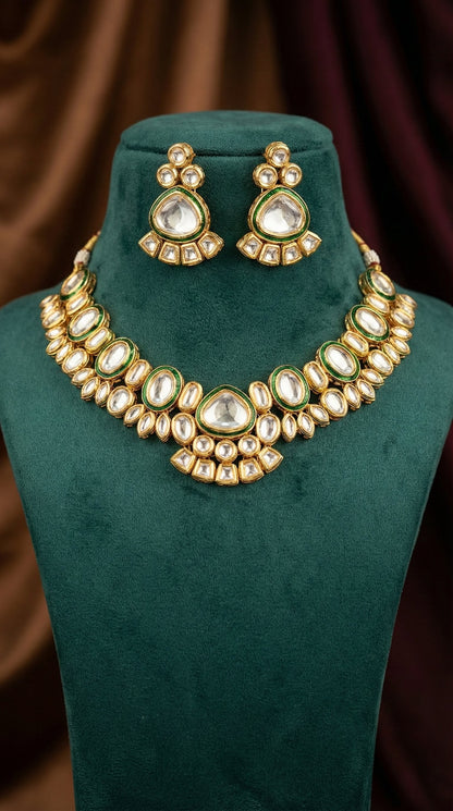 Detailed craftsmanship close up view of Gayatri Premium Kundan Necklace