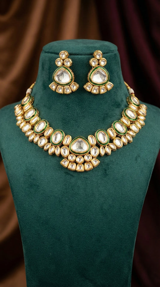 Detailed craftsmanship close up view of Gayatri Premium Kundan Necklace