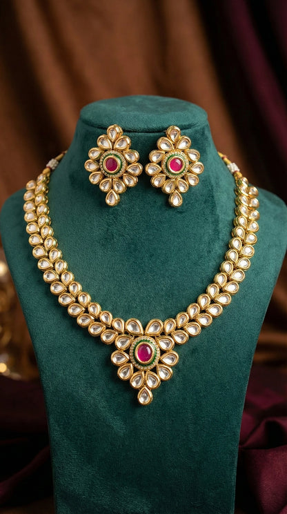 Detailed craftsmanship close up view of Gargi Premium Kundan Necklace