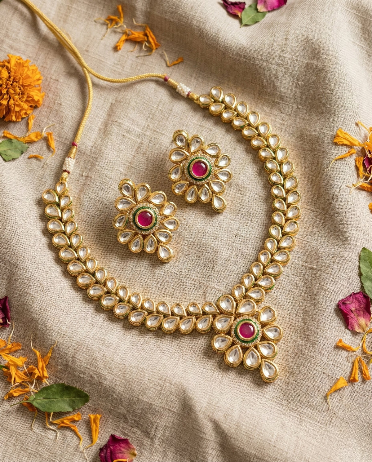 Main display view of the traditional Gargi Premium Kundan Necklace