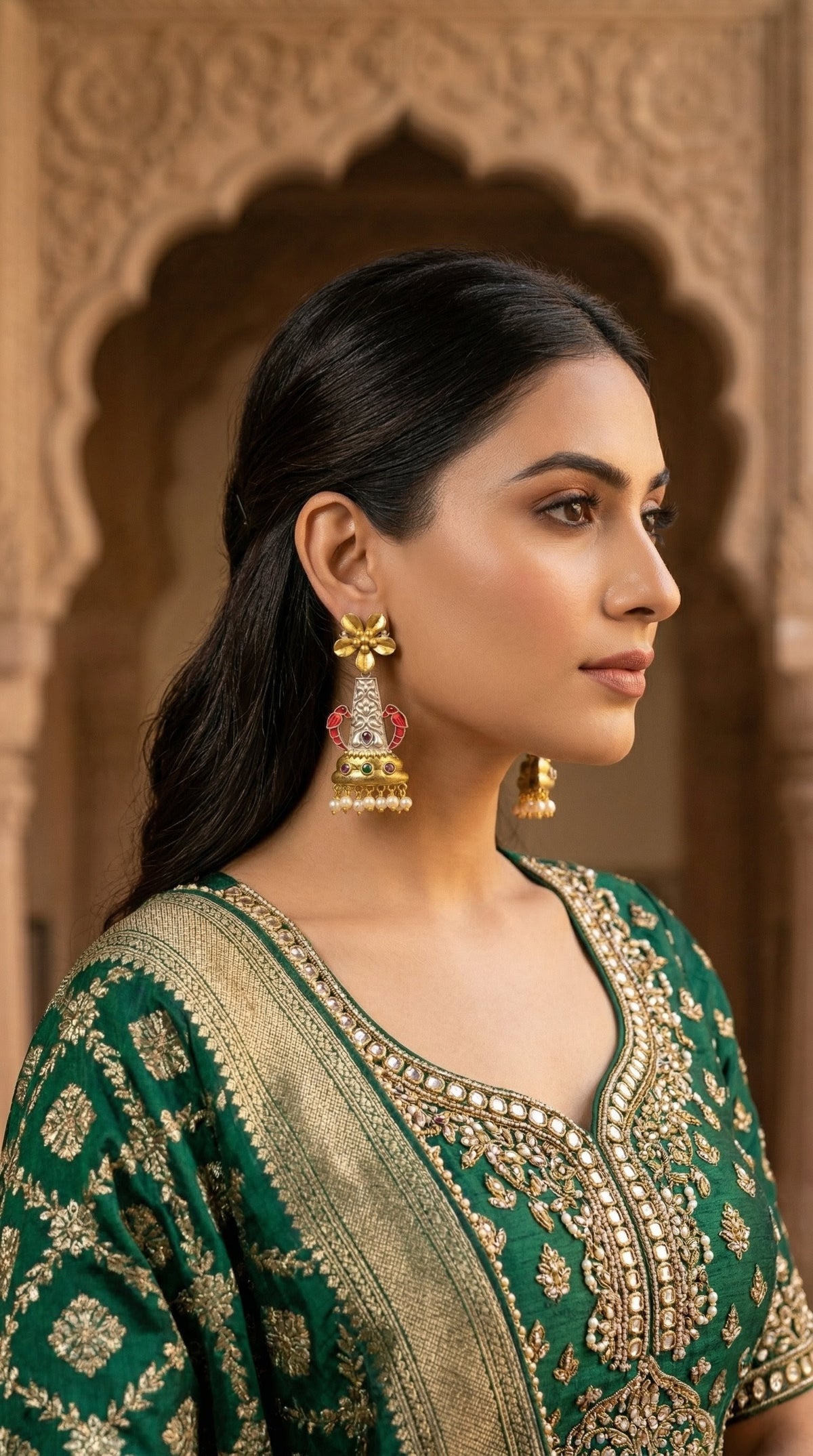 Alternate styling layout profile of Shrija Oxidised Earrings