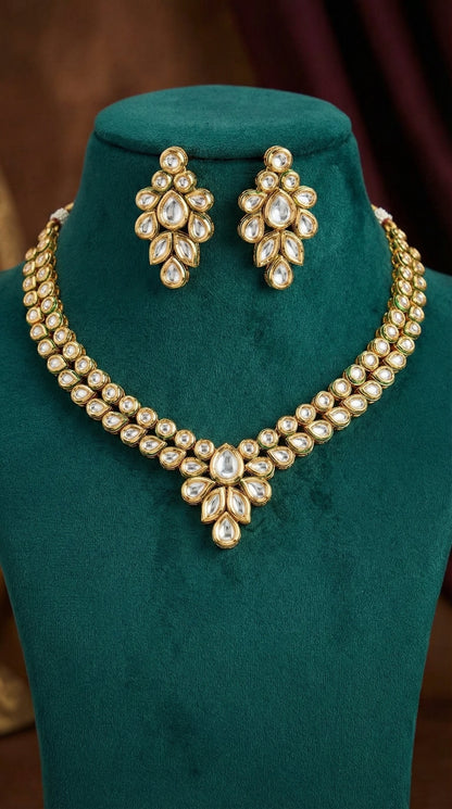 Detailed craftsmanship close up view of Ishita Premium Kundan Necklace