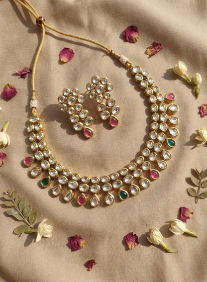 Main display view of the traditional Jivika Premium Kundan Necklace