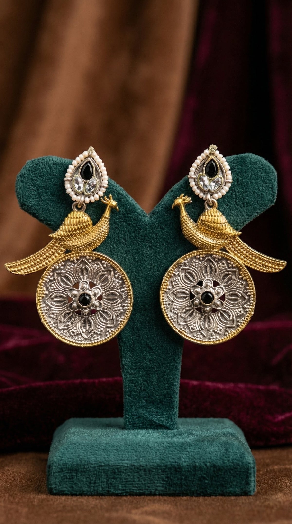 Alternate styling layout profile of Meera Oxidised Earrings