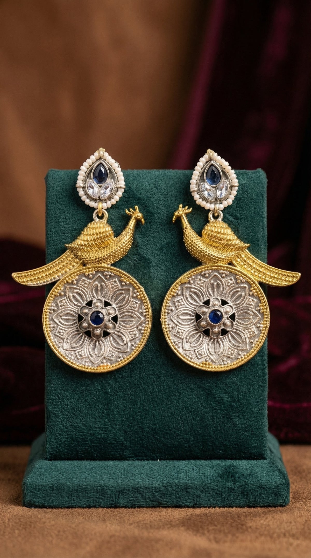 Alternate styling layout profile of Meera Oxidised Earrings