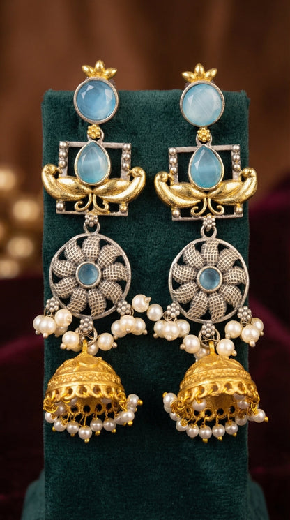 Alternate styling layout profile of Reet Oxidised Earrings