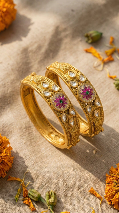 Main display view of the traditional Varsha Rajwadi Swaroski Kundan Bangles (Openable)