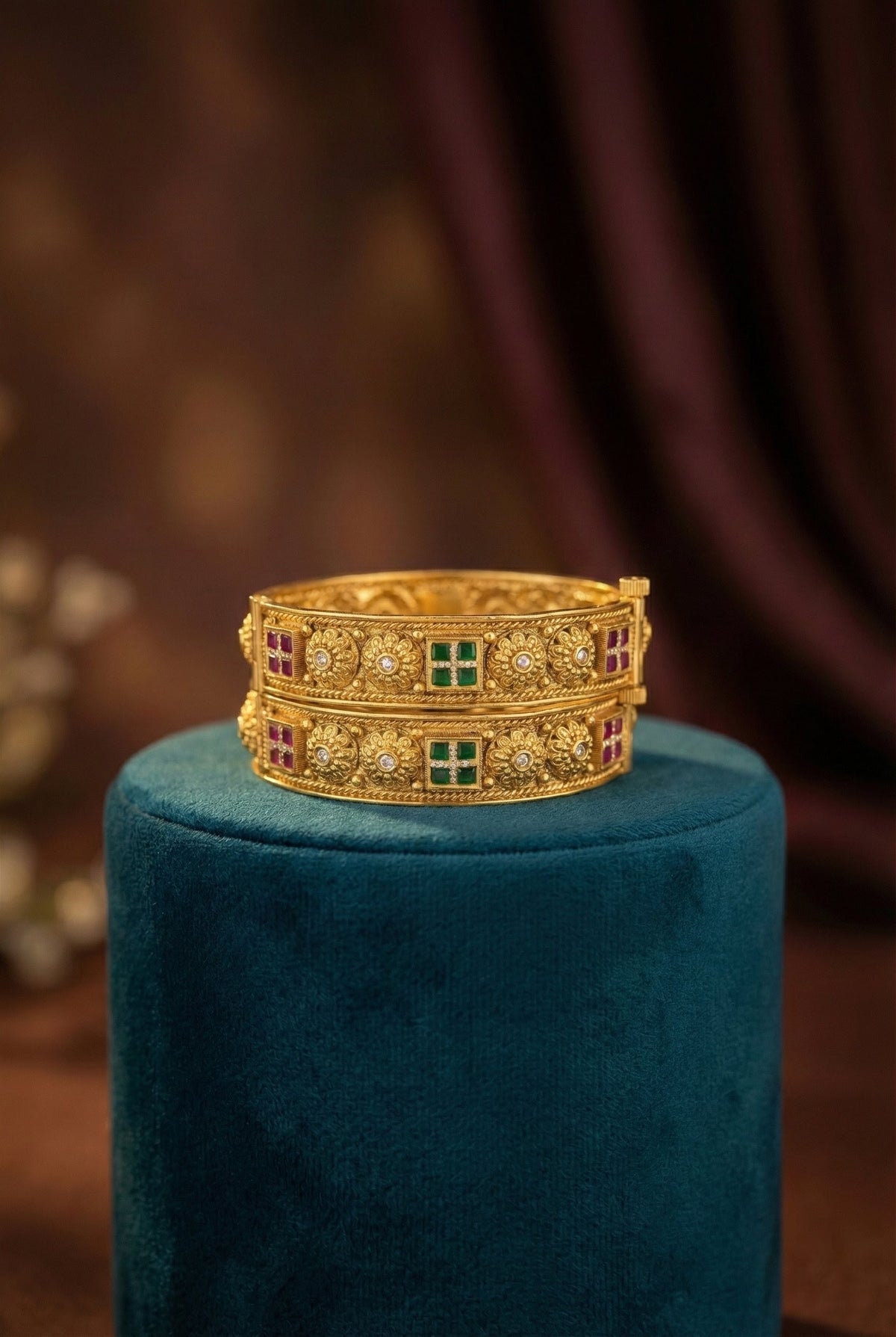 Detailed craftsmanship close up view of Raveena Antique Swaroski Bangles (Openable)