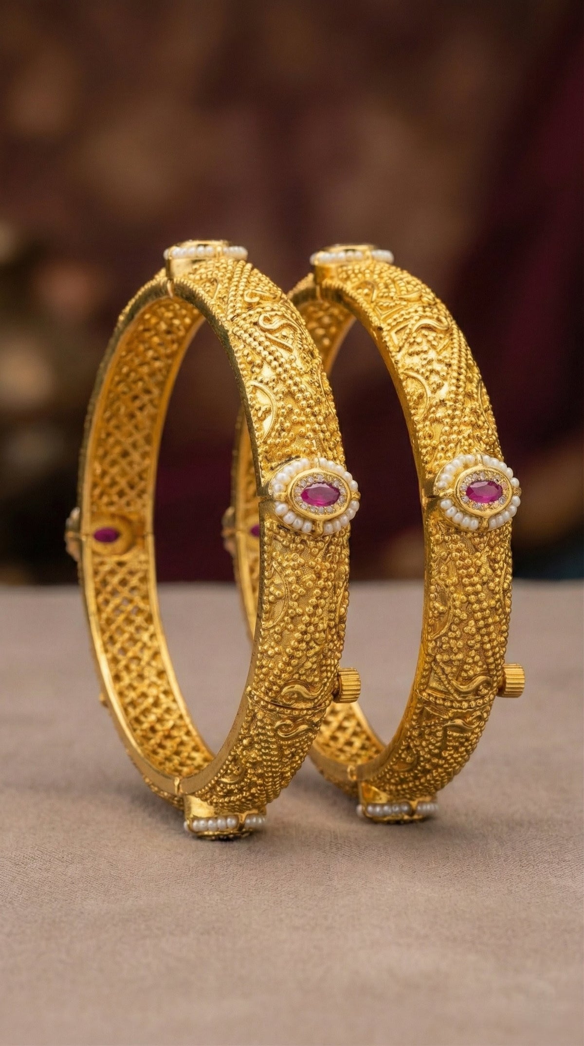 Alternate styling layout profile of Parul Plain Gold look Swaroski Bangles (Openable)