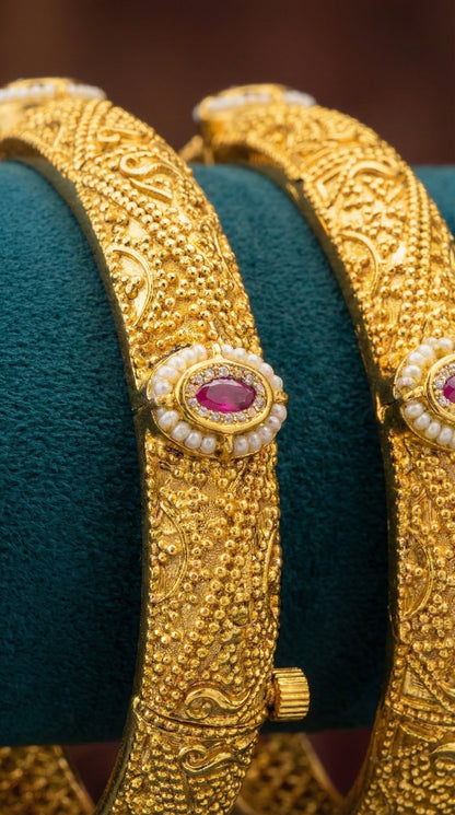 Alternate styling layout profile of Parul Plain Gold look Swaroski Bangles (Openable)