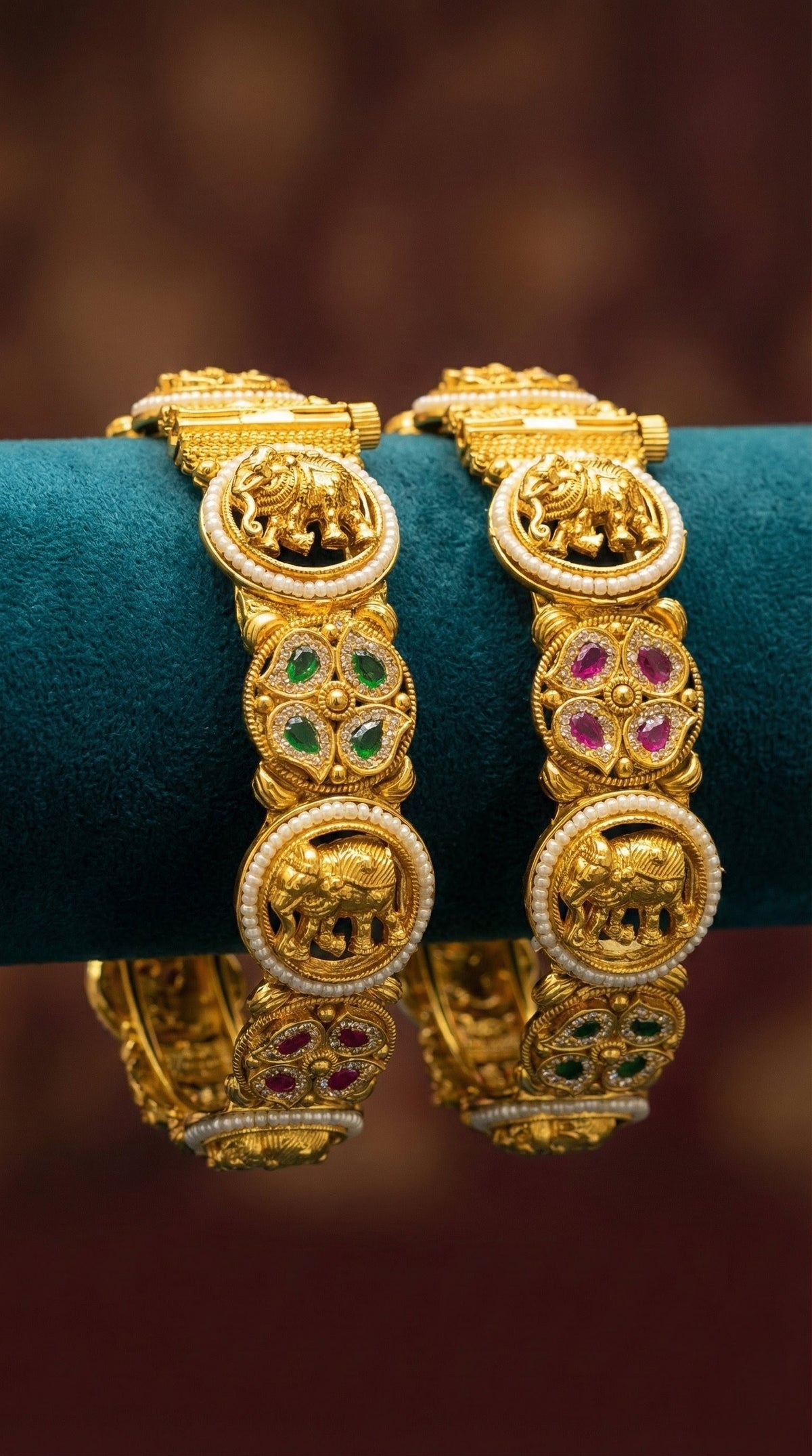 Detailed craftsmanship close up view of Vasu Elephant Swaroski Bangles (Openable)