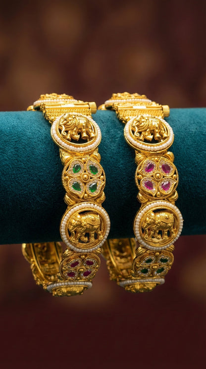 Detailed craftsmanship close up view of Vasu Elephant Swaroski Bangles (Openable)