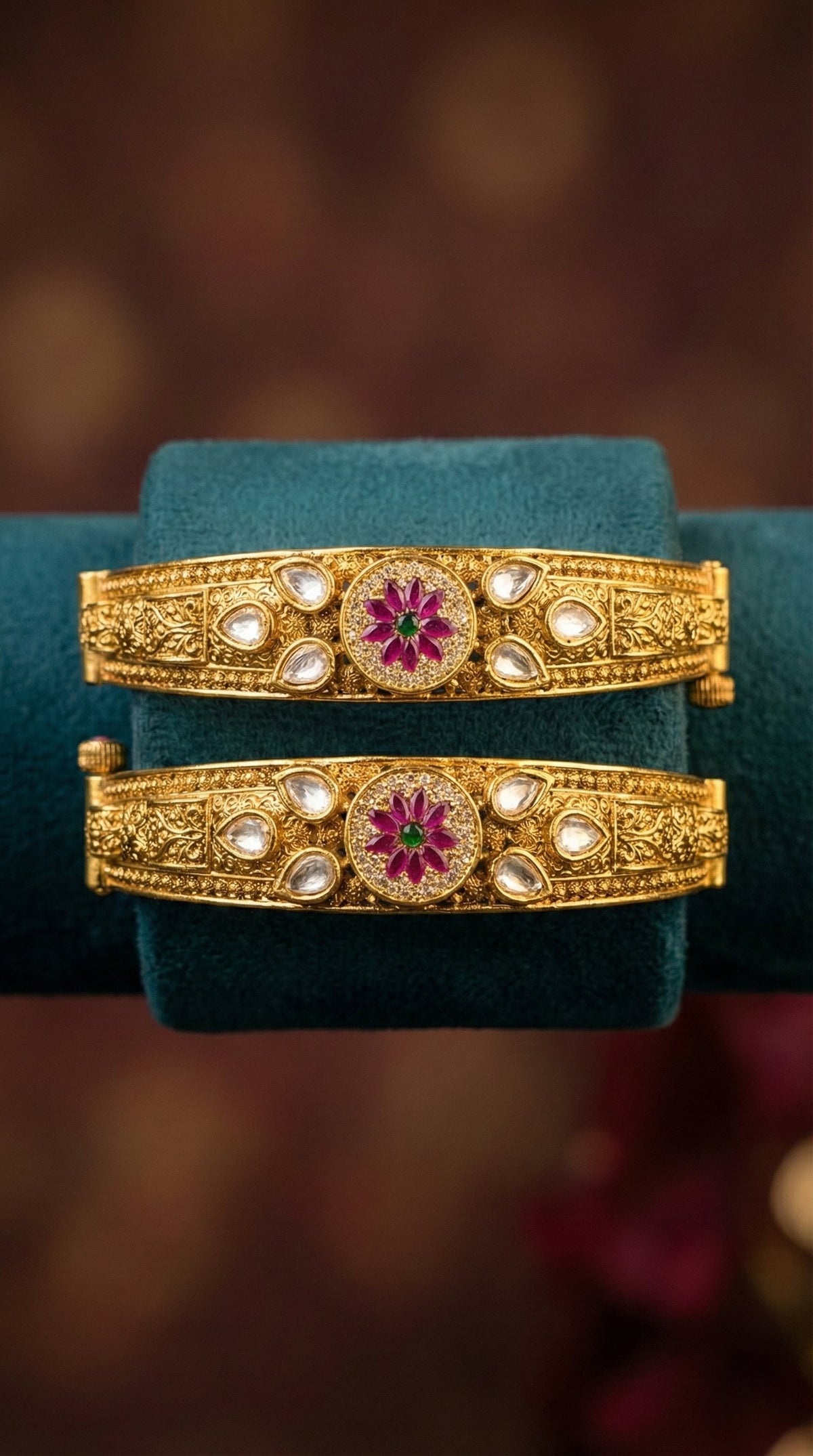 Alternate styling layout profile of Varsha Rajwadi Swaroski Kundan Bangles (Openable)