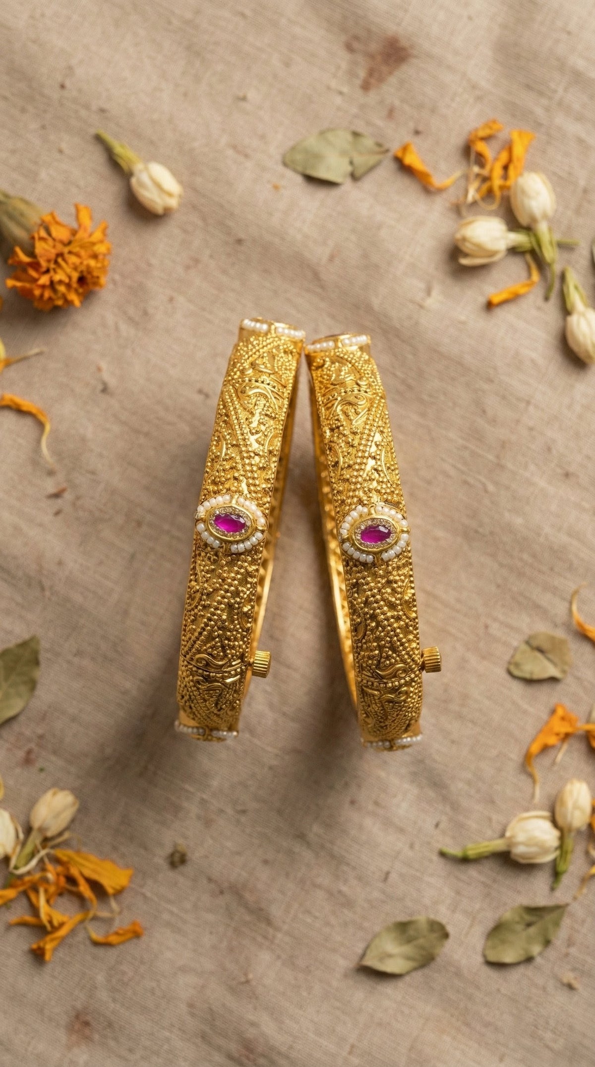 Alternate styling layout profile of Parul Plain Gold look Swaroski Bangles (Openable)