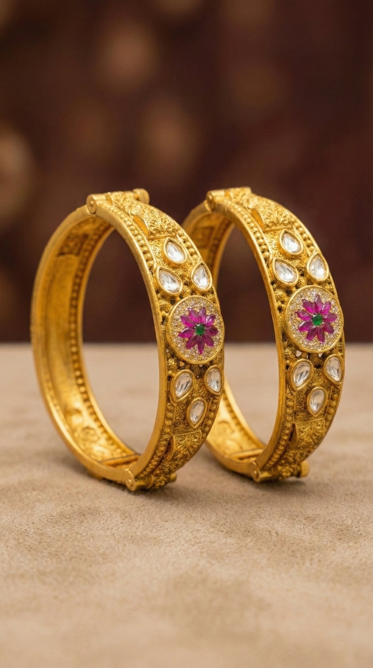 Alternate styling layout profile of Varsha Rajwadi Swaroski Kundan Bangles (Openable)