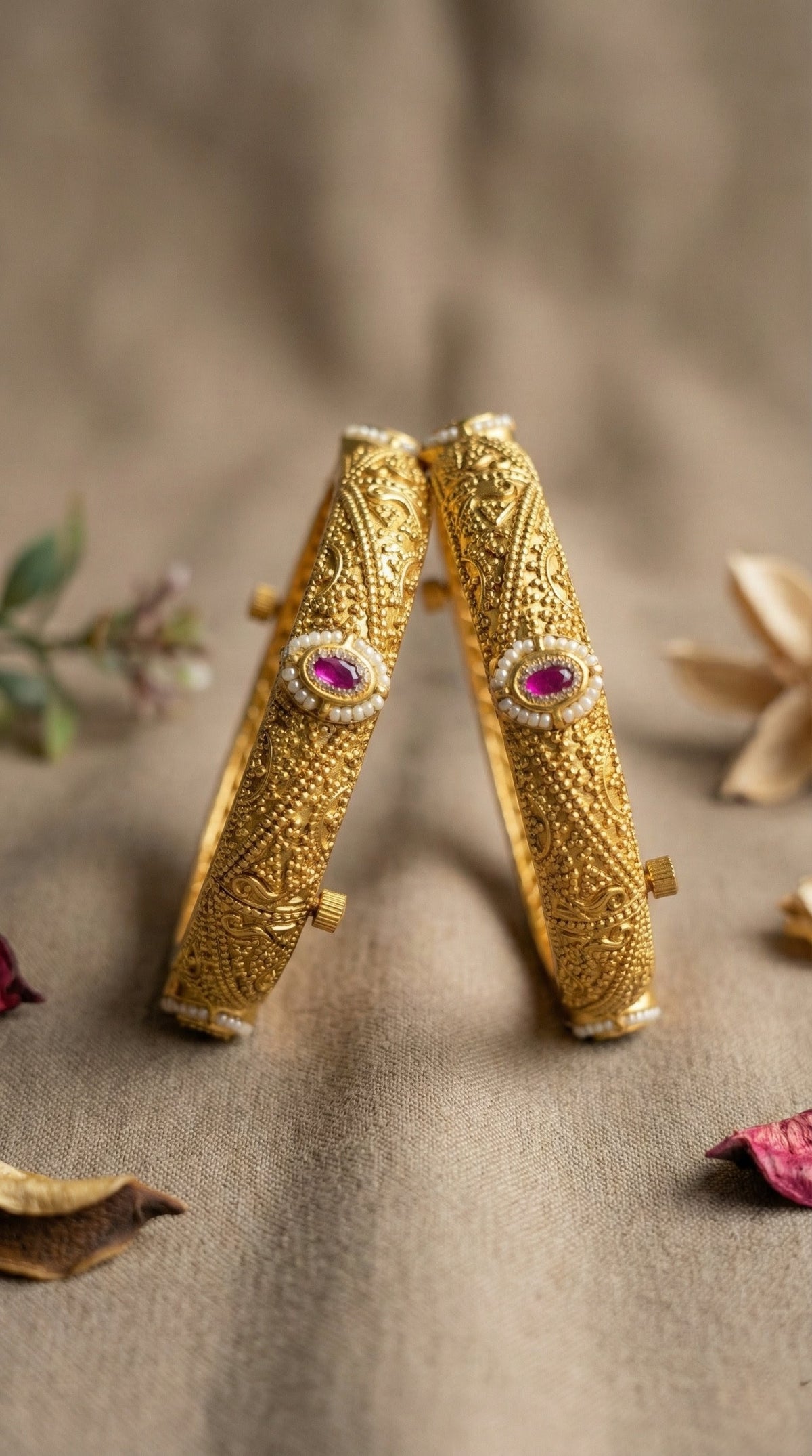 Main display view of the traditional Parul Plain Gold look Swaroski Bangles (Openable)