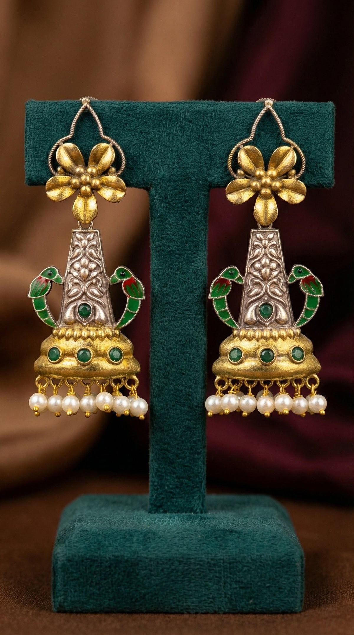 Detailed craftsmanship close up view of Shrija Oxidised Earrings