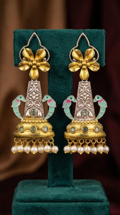 Alternate styling layout profile of Shrija Oxidised Earrings