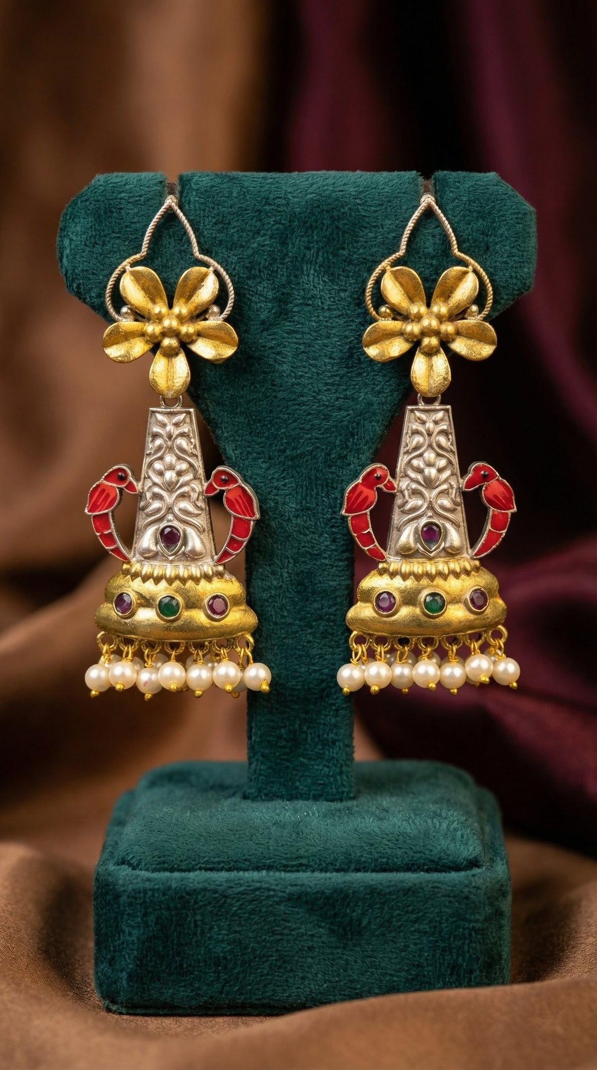 Alternate styling layout profile of Shrija Oxidised Earrings