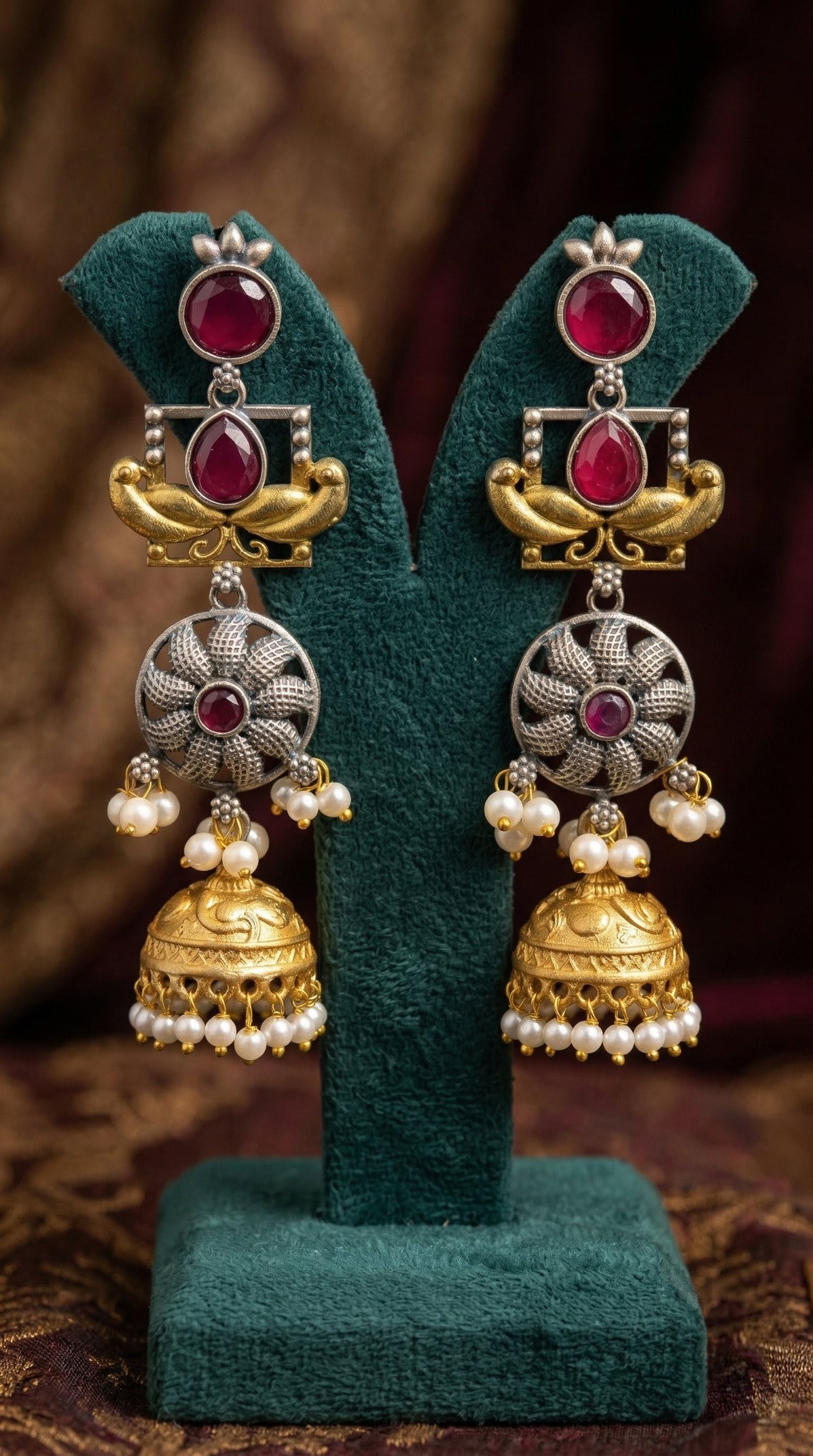 Alternate styling layout profile of Reet Oxidised Earrings