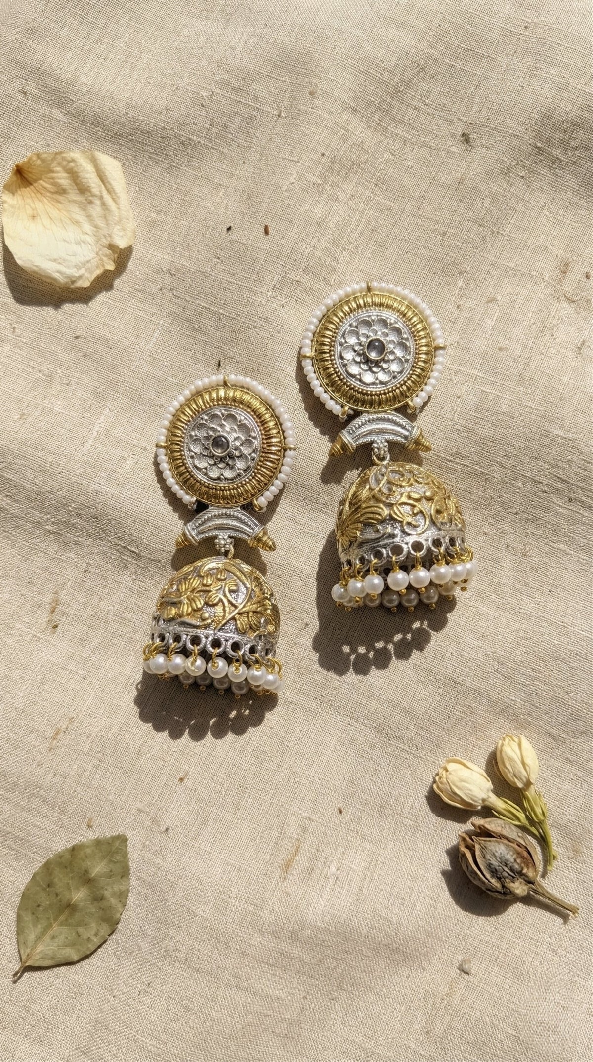 Main display view of the traditional Snigdha Dual Tone Earrings