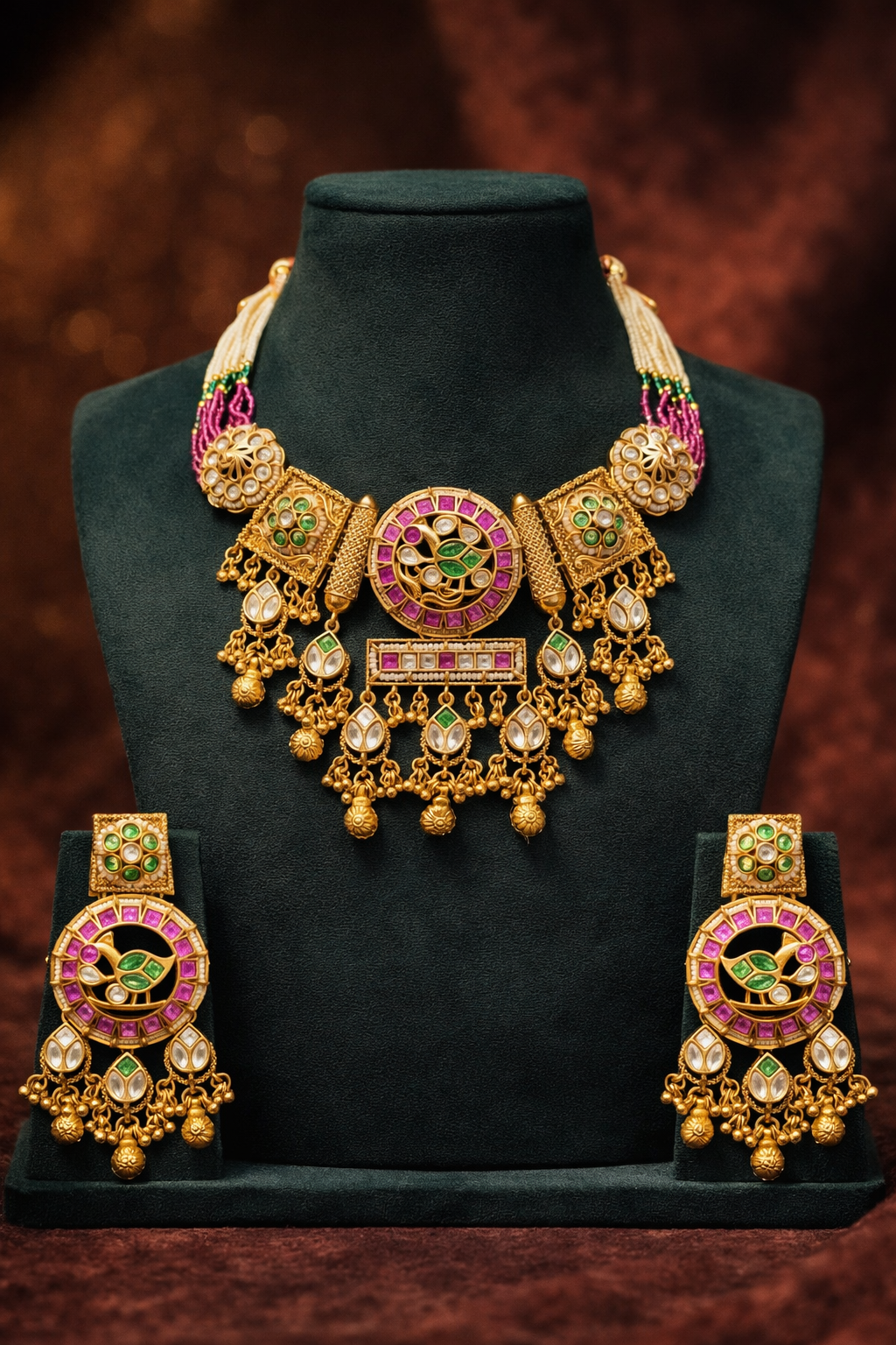 Detailed craftsmanship close up view of Abhilasha Premium Heritage Necklace Set