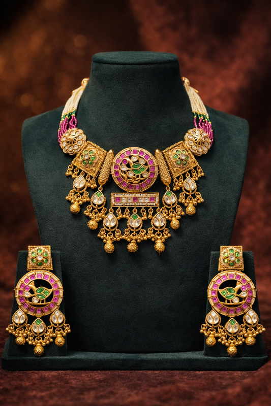 Detailed craftsmanship close up view of Abhilasha Premium Heritage Necklace Set