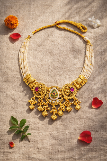 Main display view of the traditional Mrunal Delicate Antique Necklace