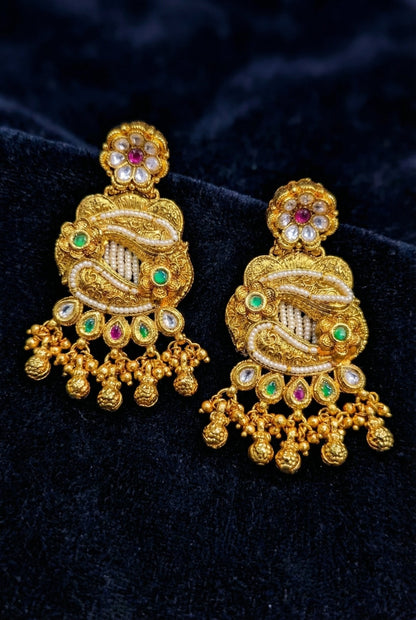 Matching traditional antique gold earrings from the Nalima Heritage jewelry set