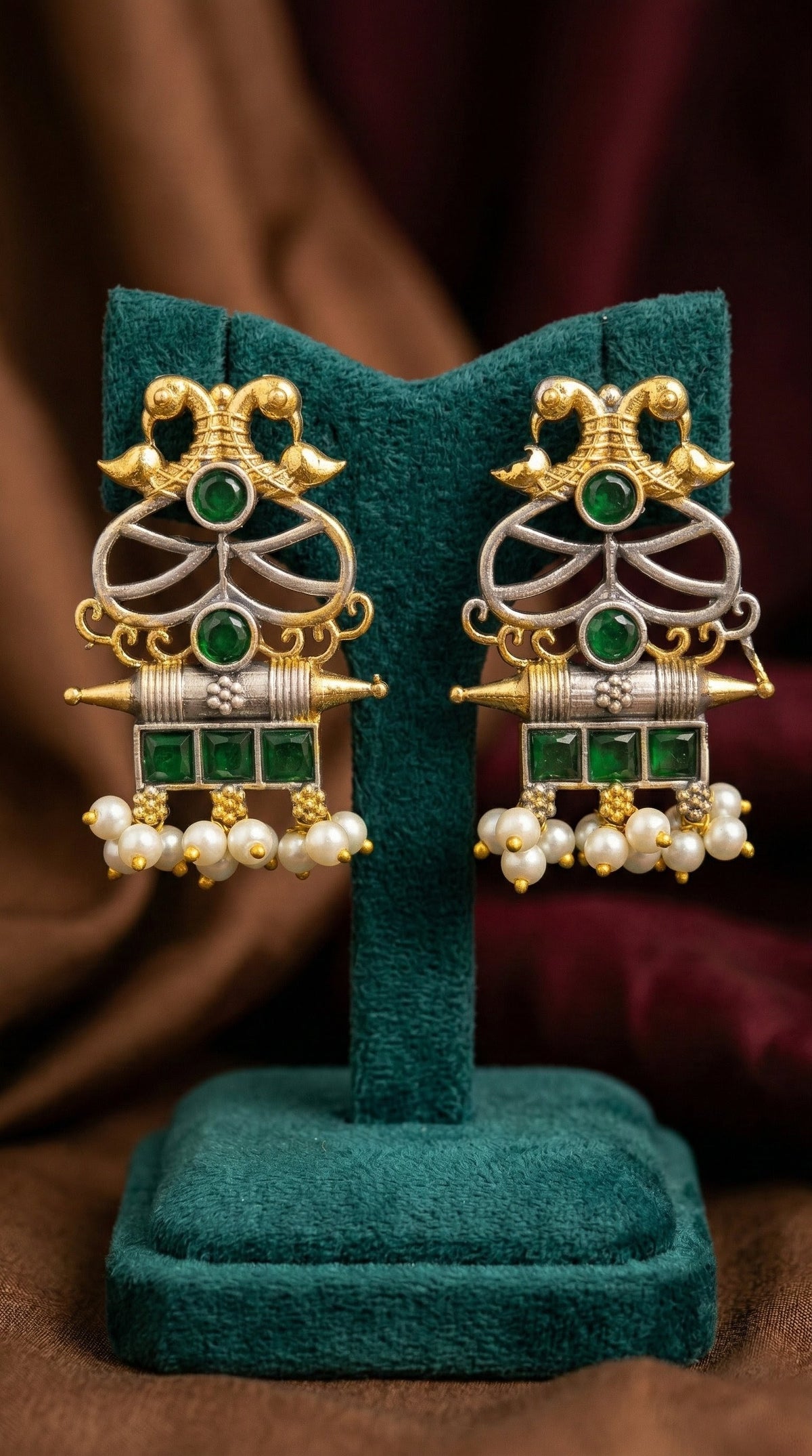 Alternate styling layout profile of Shubhra Oxidised Double Tone Earrings