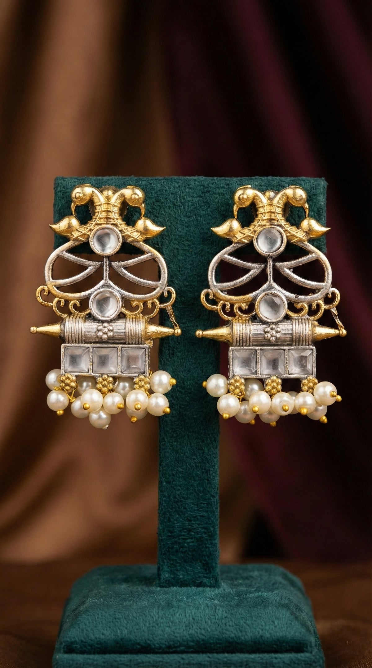 Alternate styling layout profile of Shubhra Oxidised Double Tone Earrings