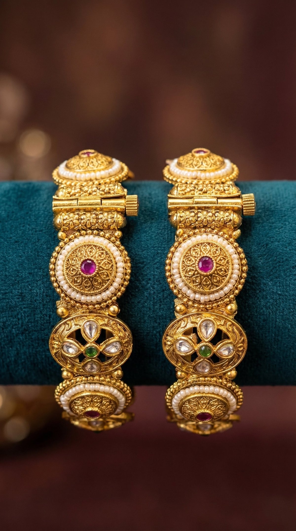 Detailed craftsmanship close up view of Ravini Rajwadi Bangles (Openable)