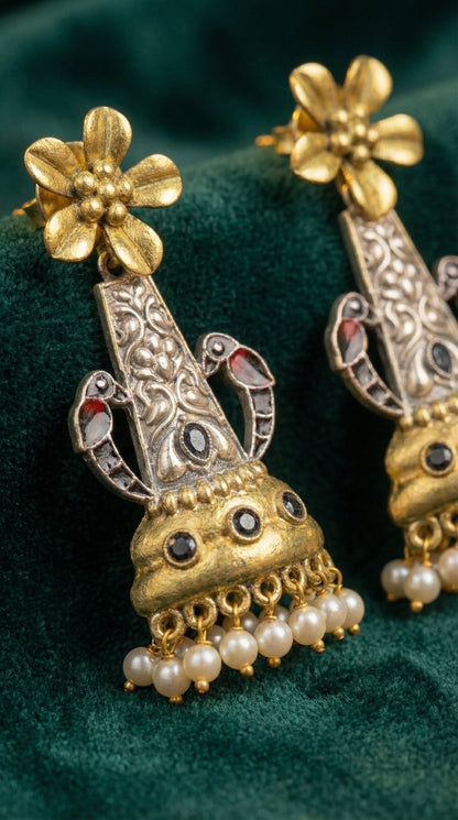 Alternate styling layout profile of Shrija Oxidised Earrings
