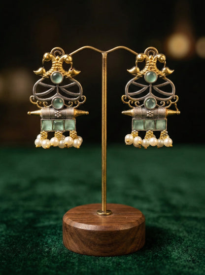 Alternate styling layout profile of Shubhra Oxidised Double Tone Earrings