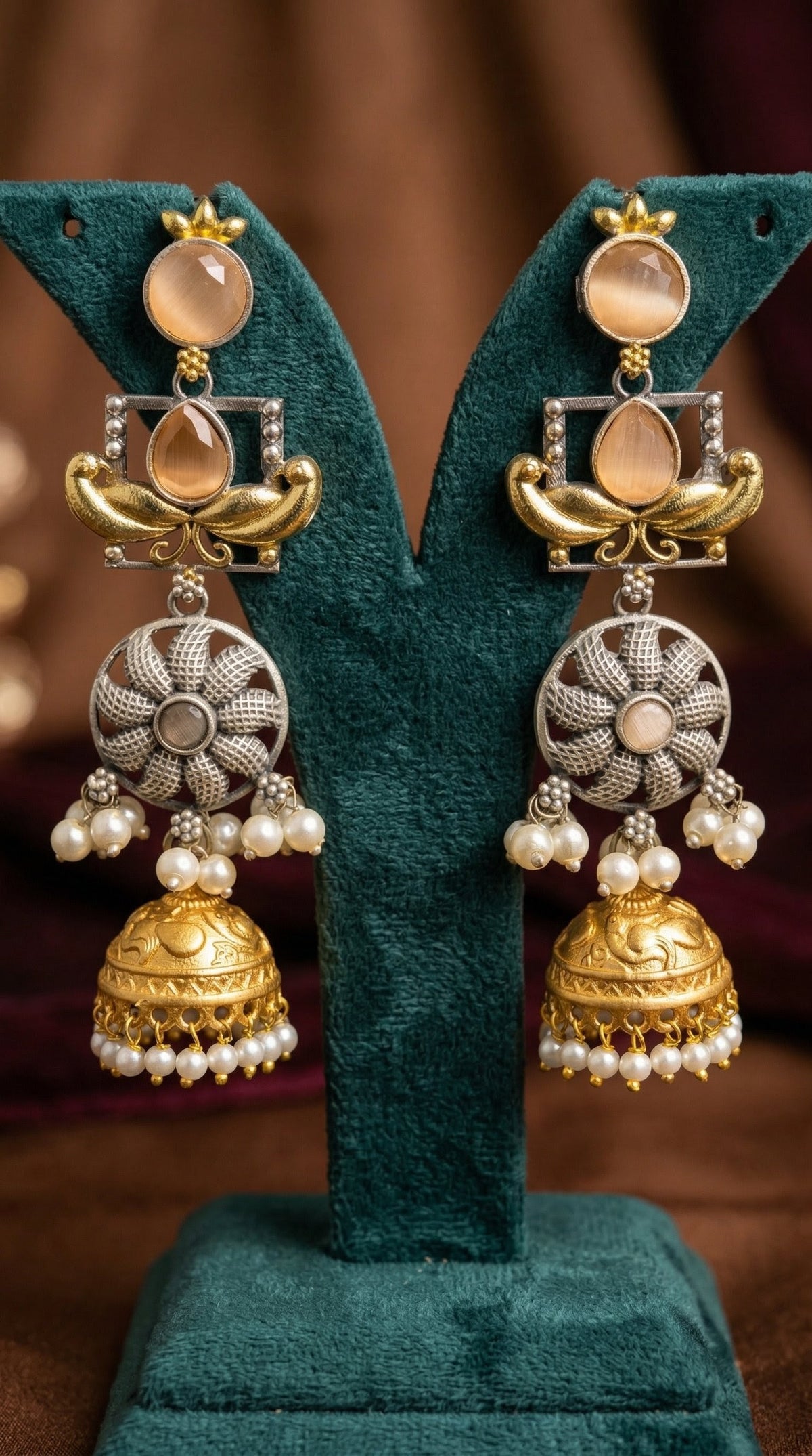 Alternate styling layout profile of Reet Oxidised Earrings