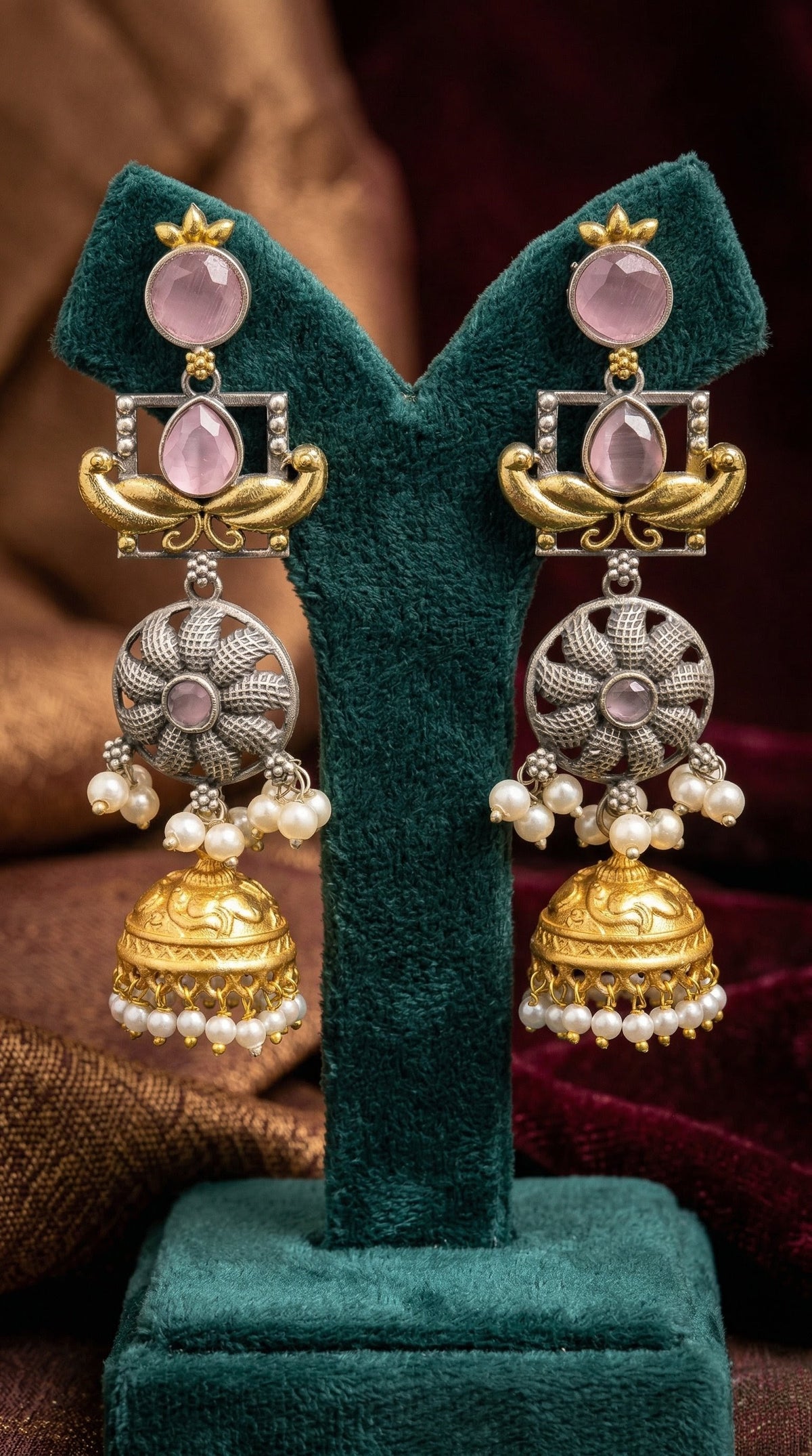 Alternate styling layout profile of Reet Oxidised Earrings