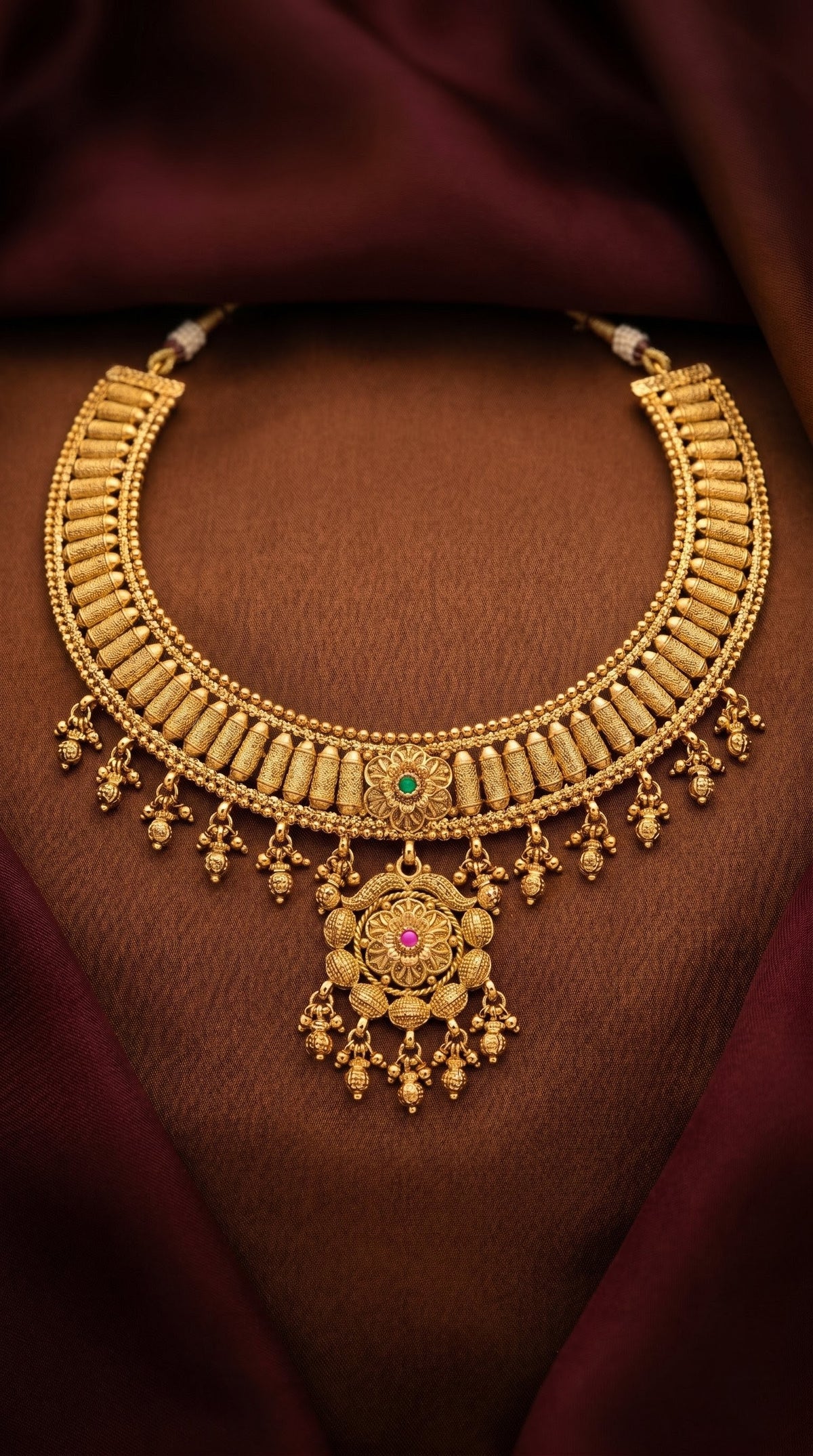 Traditional bridal gold look rajwadi necklace set for weddings and festive wear