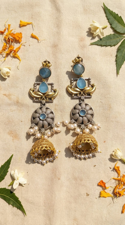 Main display view of the traditional Reet Oxidised Earrings