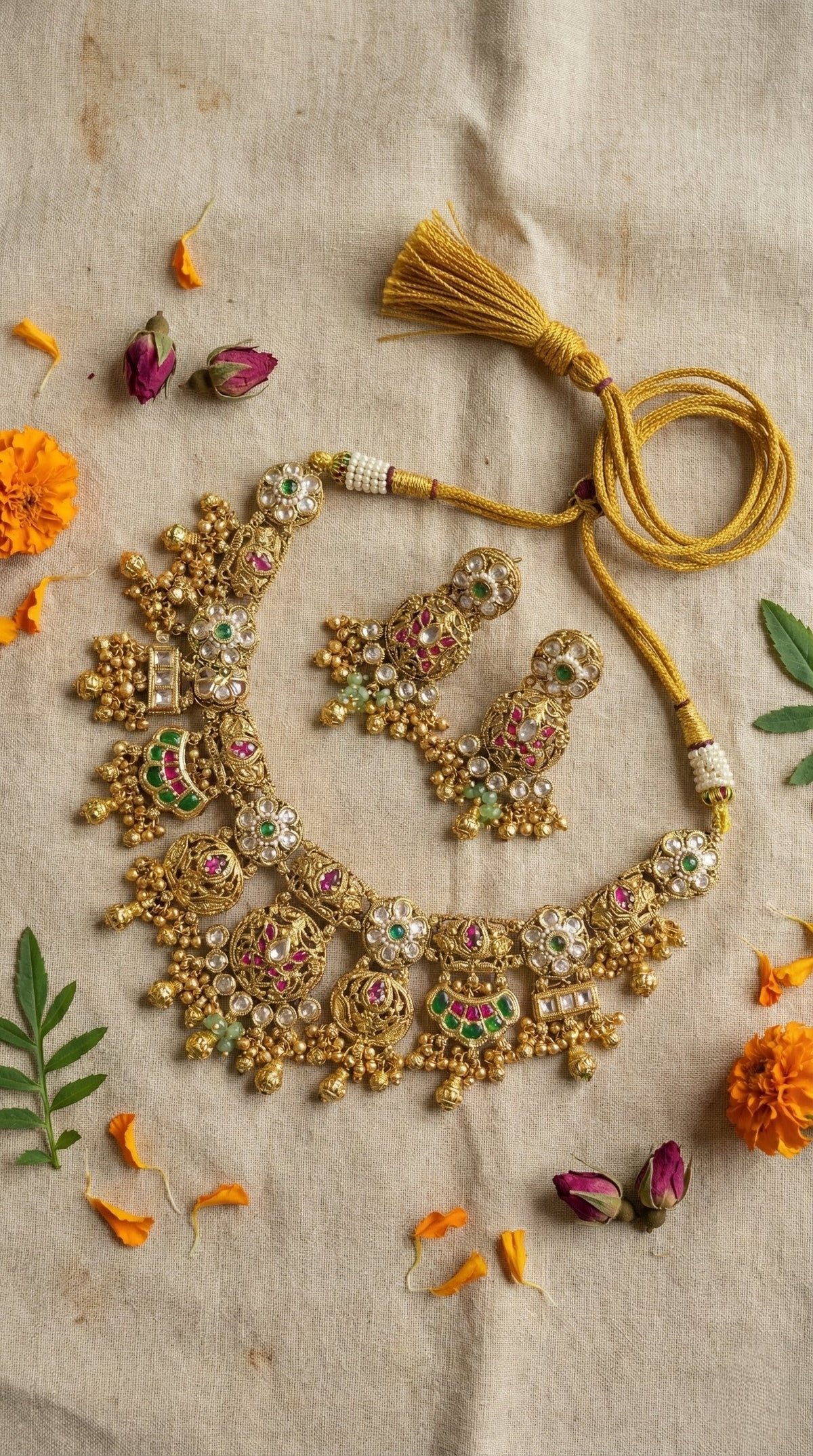Main display view of the traditional Vanshika Antique Necklace Set