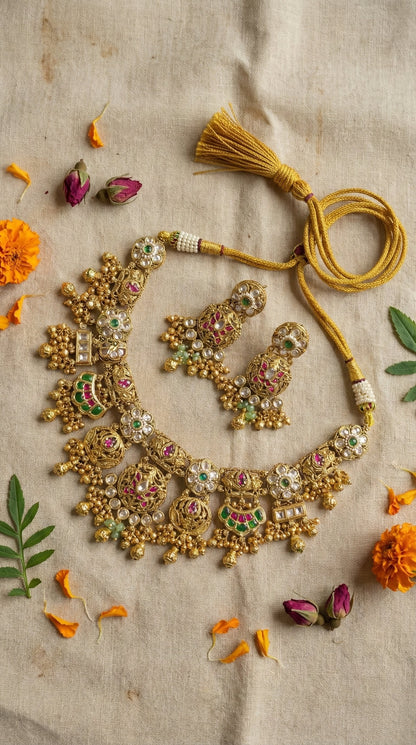 Main display view of the traditional Vanshika Antique Necklace Set