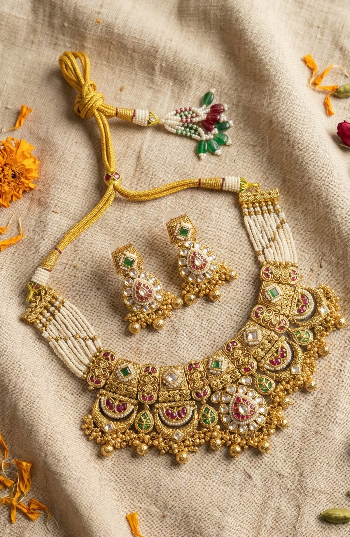 Main display view of the traditional Raha Gold Look Heritage Necklace Set
