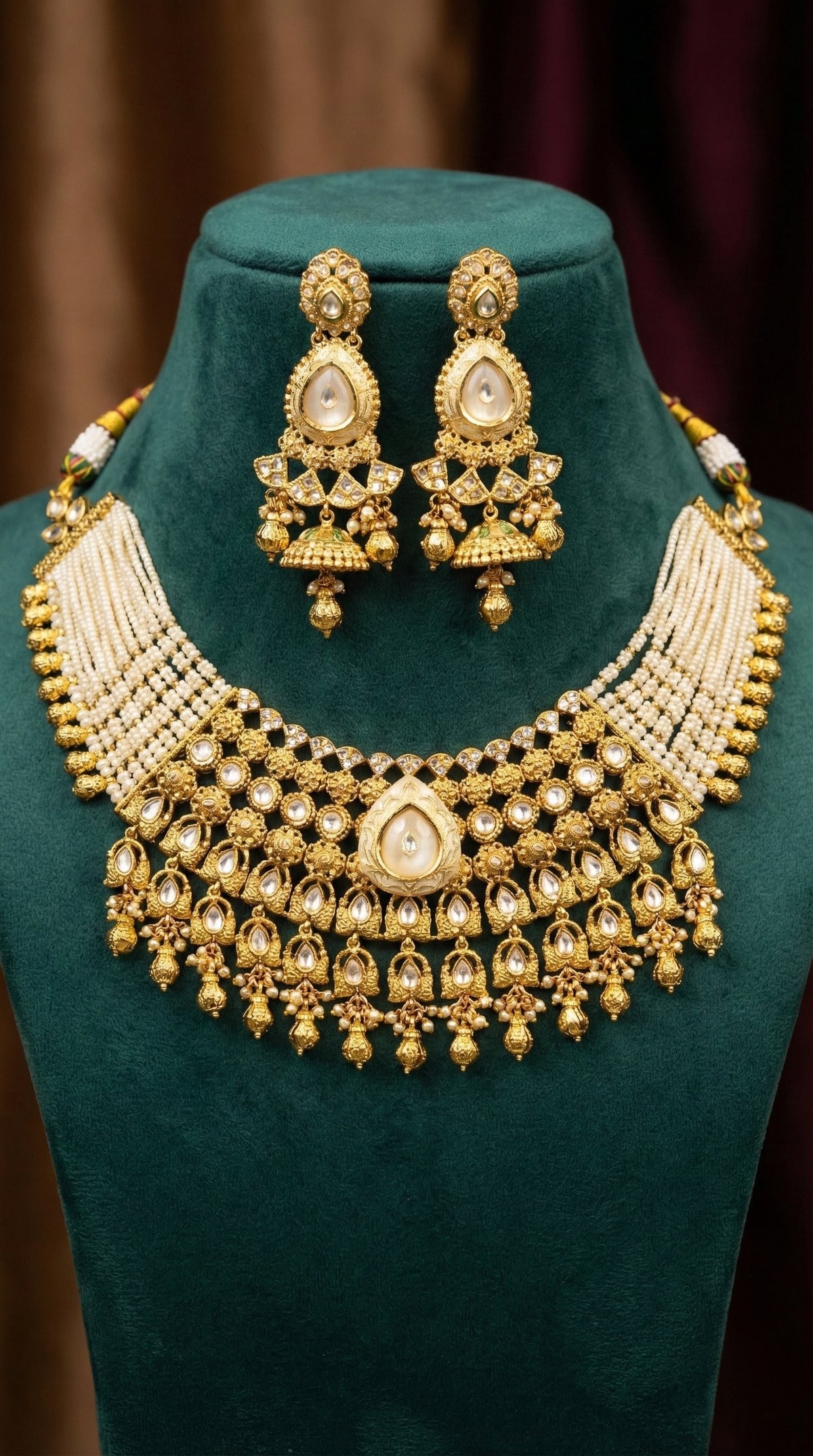 Alternate styling layout profile of Kalindi Real Gold Look Heritage Necklace Set