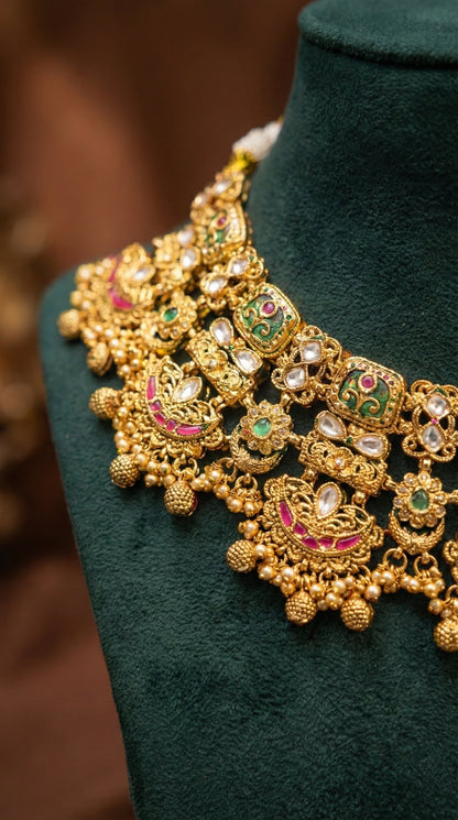 Alternate styling layout profile of Latika Premium Gold Look Heritage Necklace Set